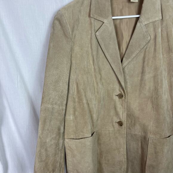 Vintage Tan Genuine Leather 90s Oversized Polished Preppy Trench Coat Size XL - Picture 2 of 5